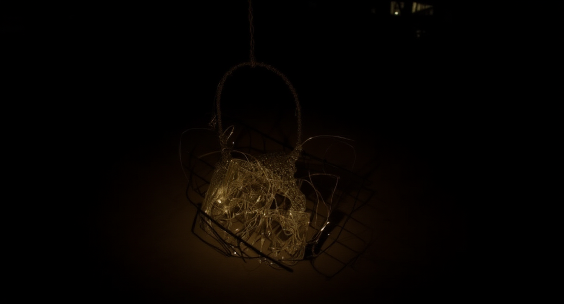 Ita bag in a lifestyle setting: a dim cozy room at night