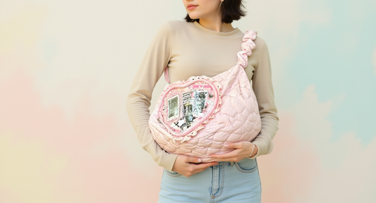 Ita bag in a lifestyle setting: a soft pastel setting