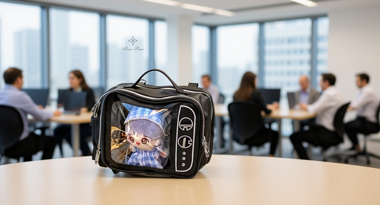 Ita bag in a lifestyle setting: a bright convention trading table