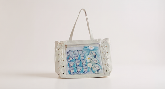 Ita bag in a lifestyle setting: a clean neutral studio background