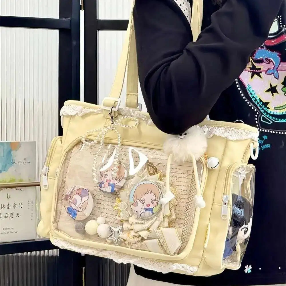 Lace Charm Ita Tote Shoulder Bag with Clear Window product view | anime ita bag | Myitabag